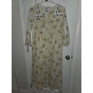 Only Necessities Womens L Nightgown Lemon Creme Floral Cotton Lace Trim Yellow